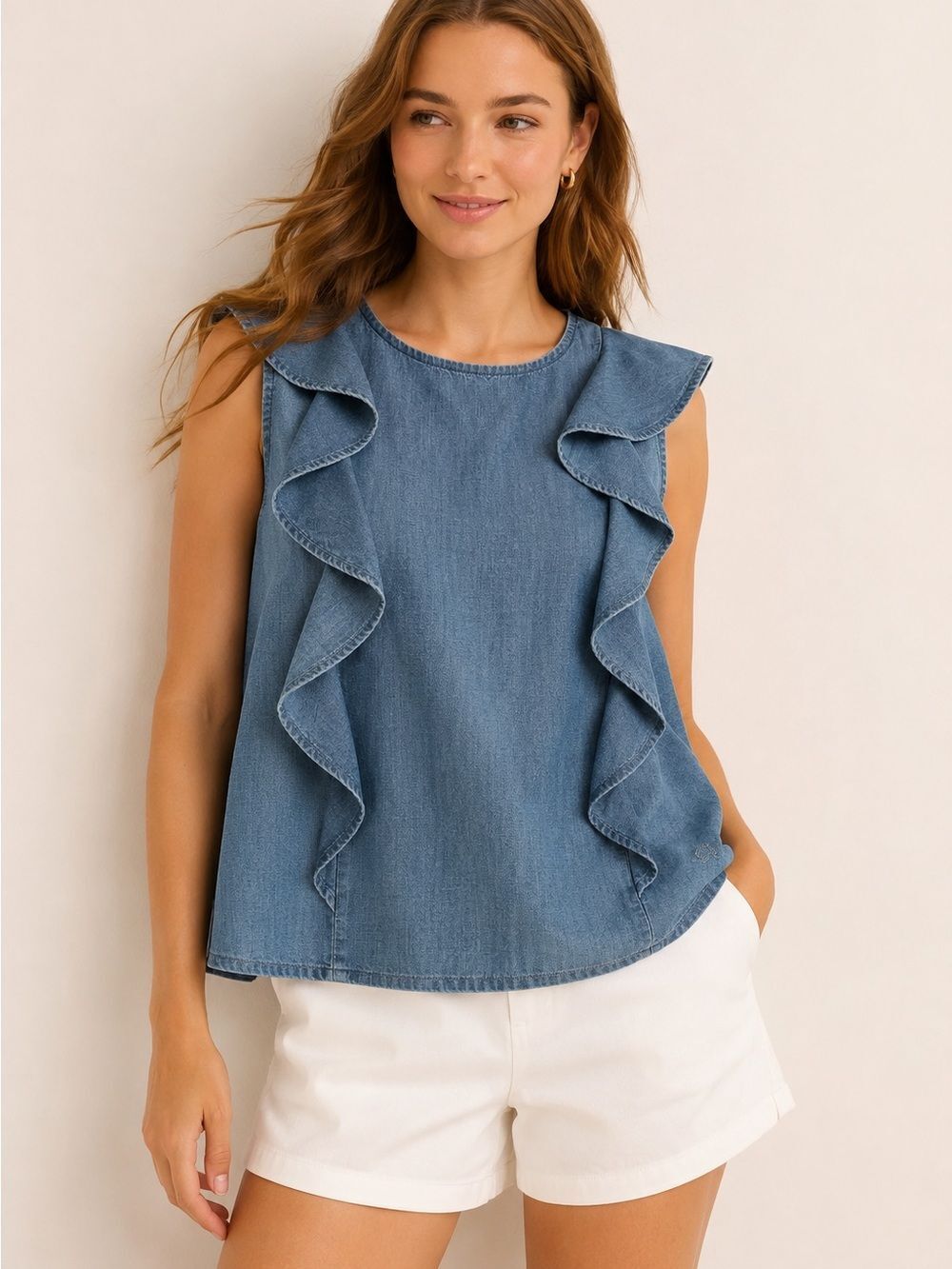 Polo by Ralph Lauren Denim Ruffle Sleeveless Top Girls or Women’s XS